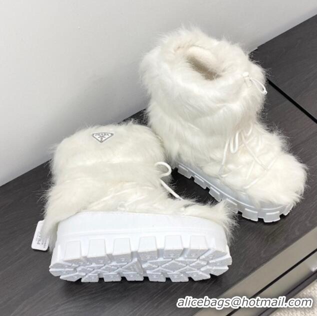 Unique Style Prada Wool Apres-Ski Ankle Boots White 026035