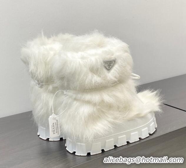 Unique Style Prada Wool Apres-Ski Ankle Boots White 026035