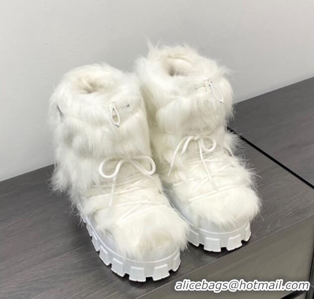 Unique Style Prada Wool Apres-Ski Ankle Boots White 026035