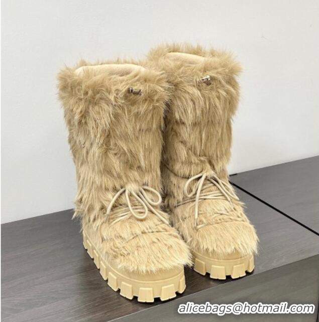 Big Discount Prada Wool Apres-Ski Medium Boots Beige 026036