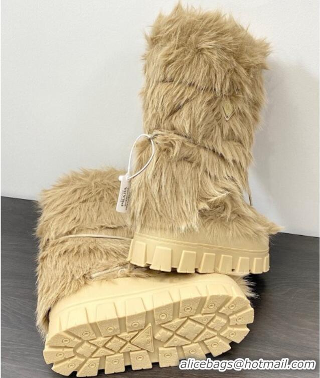 Big Discount Prada Wool Apres-Ski Medium Boots Beige 026036