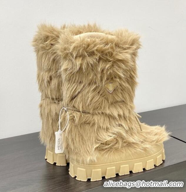 Big Discount Prada Wool Apres-Ski Medium Boots Beige 026036