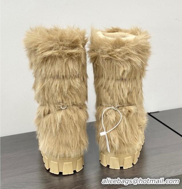 Big Discount Prada Wool Apres-Ski Medium Boots Beige 026036