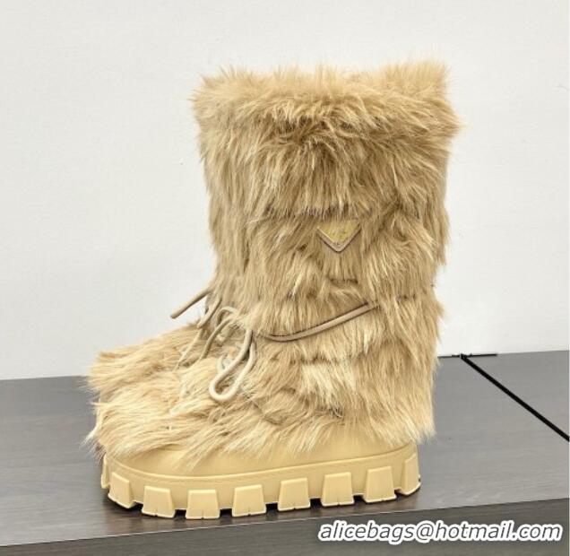 Big Discount Prada Wool Apres-Ski Medium Boots Beige 026036