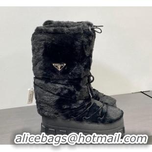 Shop Duplicate Prada Shearling Apres-Ski Medium Boots Black 026041