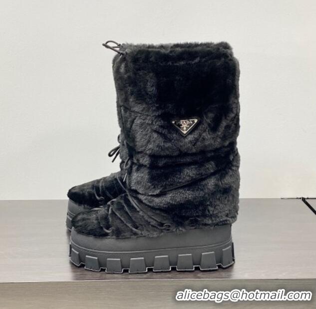 Shop Duplicate Prada Shearling Apres-Ski Medium Boots Black 026041