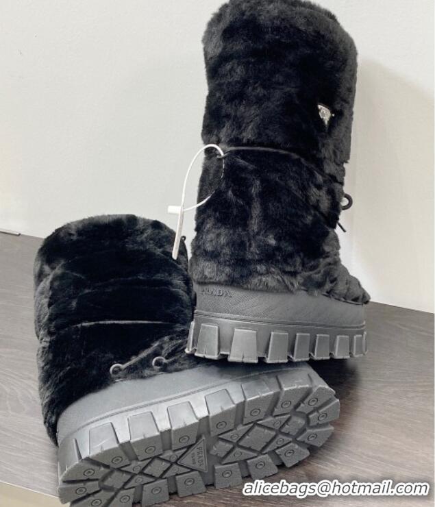 Shop Duplicate Prada Shearling Apres-Ski Medium Boots Black 026041