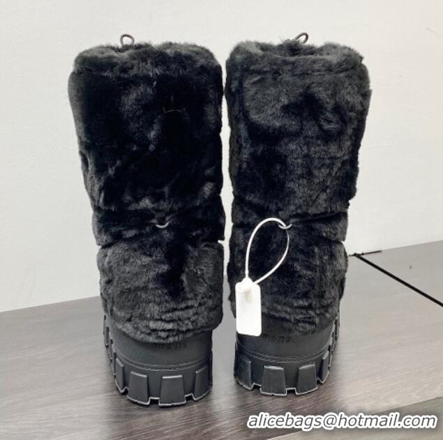 Shop Duplicate Prada Shearling Apres-Ski Medium Boots Black 026041