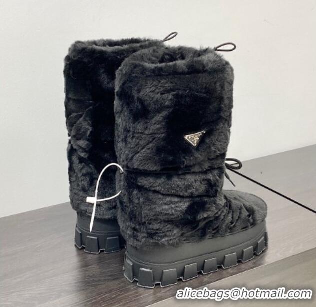 Shop Duplicate Prada Shearling Apres-Ski Medium Boots Black 026041