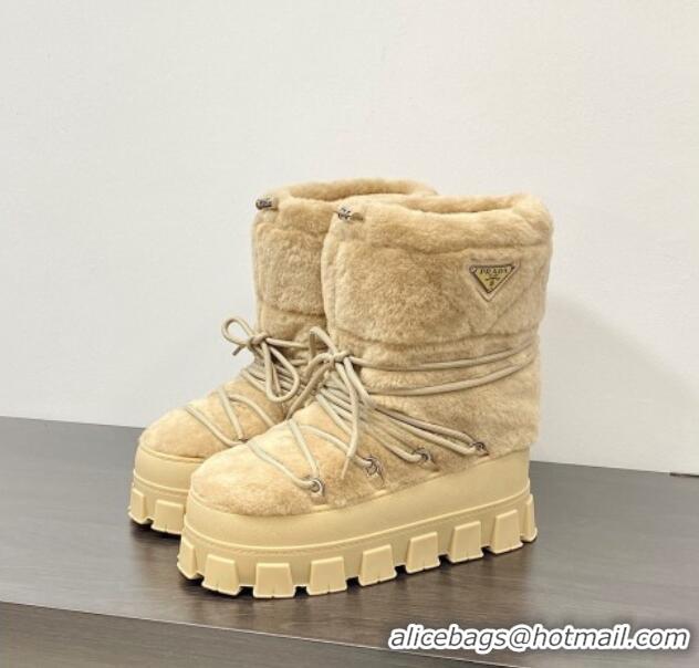 Best Product Prada Shearling Apres-Ski Ankle Boots Beige 026042