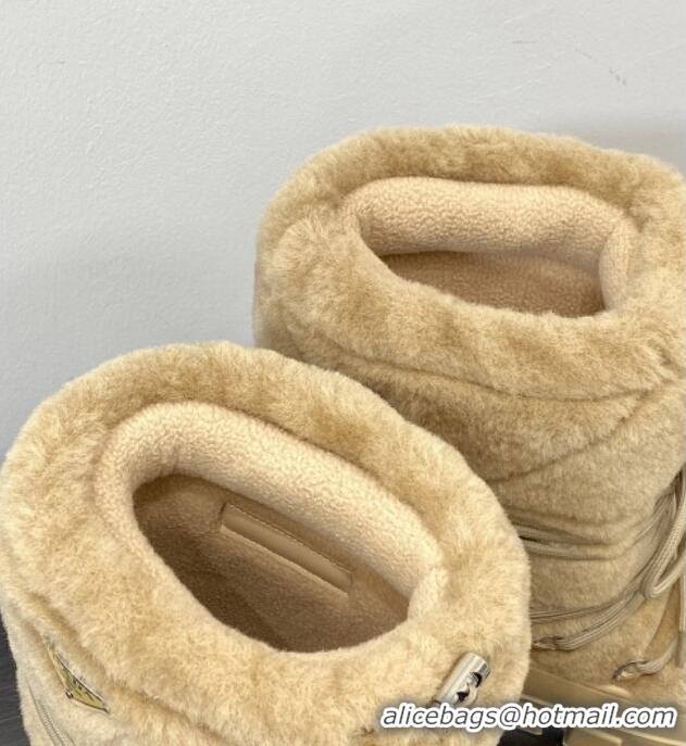 Best Product Prada Shearling Apres-Ski Ankle Boots Beige 026042