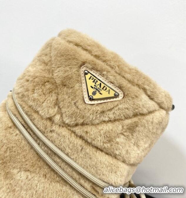 Best Product Prada Shearling Apres-Ski Ankle Boots Beige 026042