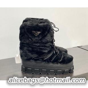 Luxury Cheap Prada Shearling Apres-Ski Ankle Boots Black 026043