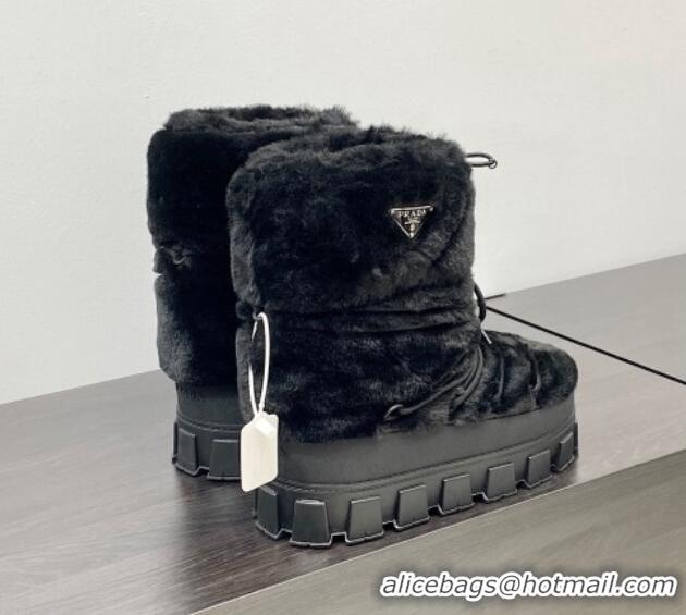 Luxury Cheap Prada Shearling Apres-Ski Ankle Boots Black 026043