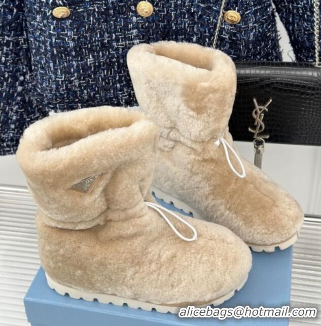 Feminine Prada Shearling Ankle Boots with Drawstring Beige 106001