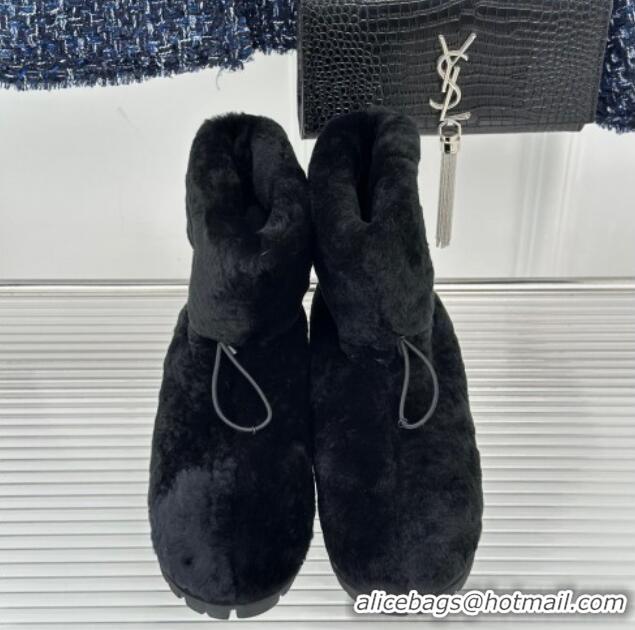 Sumptuous Prada Shearling Ankle Boots with Drawstring Black 106002