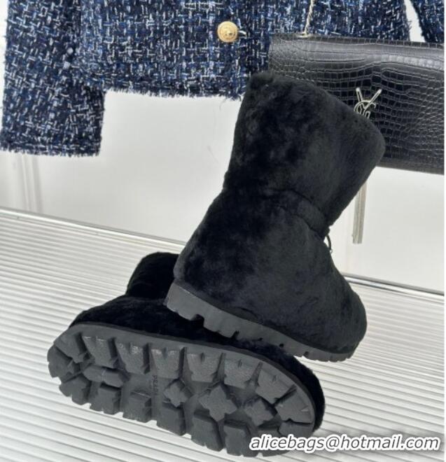 Sumptuous Prada Shearling Ankle Boots with Drawstring Black 106002