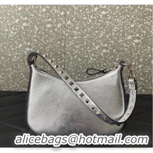 Reasonable Price VALENTINO Rockstud calfskin small HOBO bag AG098 Silver