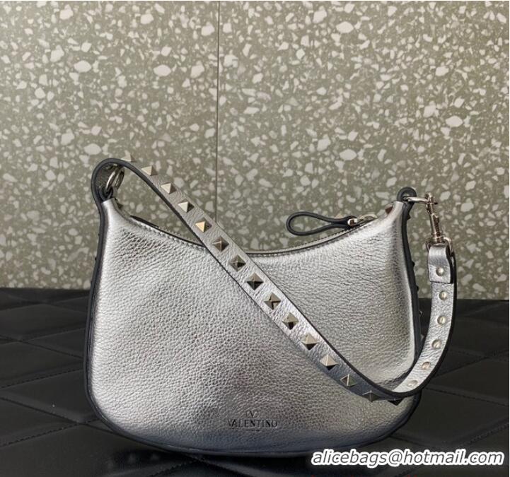 Reasonable Price VALENTINO Rockstud calfskin small HOBO bag AG098 Silver