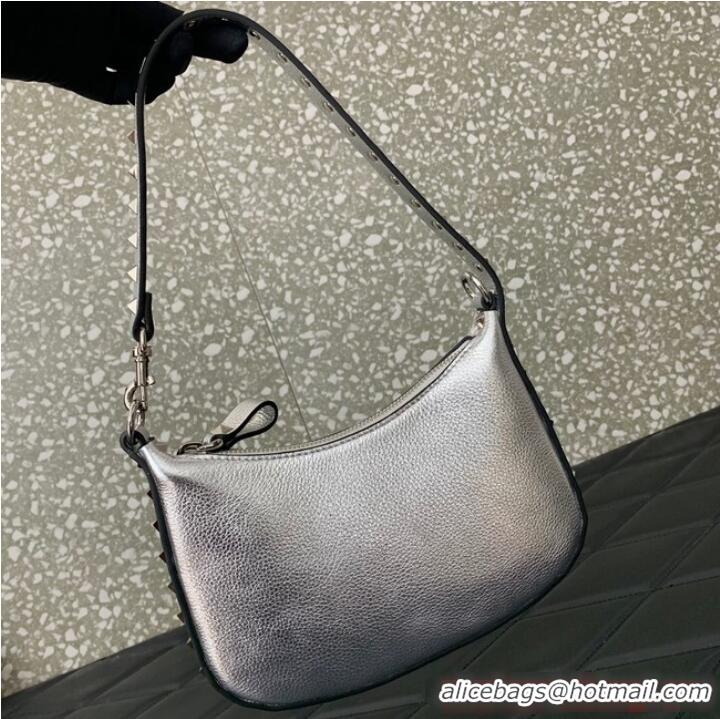 Reasonable Price VALENTINO Rockstud calfskin small HOBO bag AG098 Silver