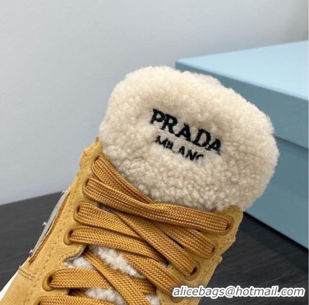 Sophisticated Prada Suede and Shearling Sneakers Brown 106006