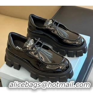 Luxury Prada Monolith Patent Leather Loafers Black 106015