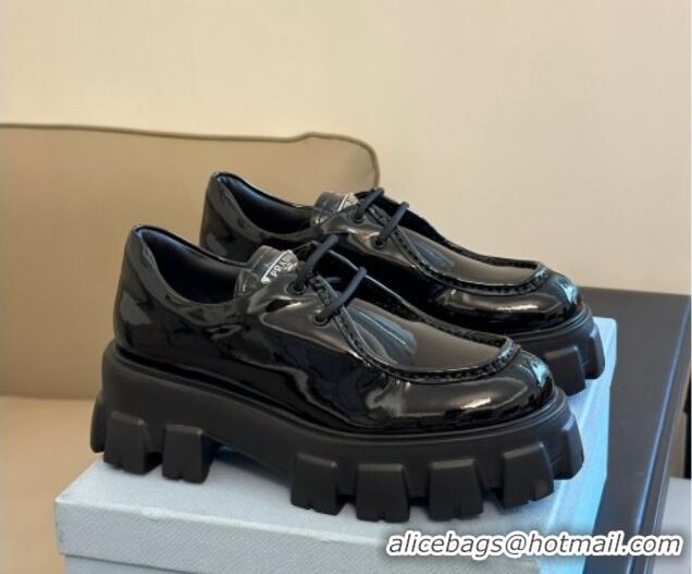 Luxury Prada Monolith Patent Leather Loafers Black 106015