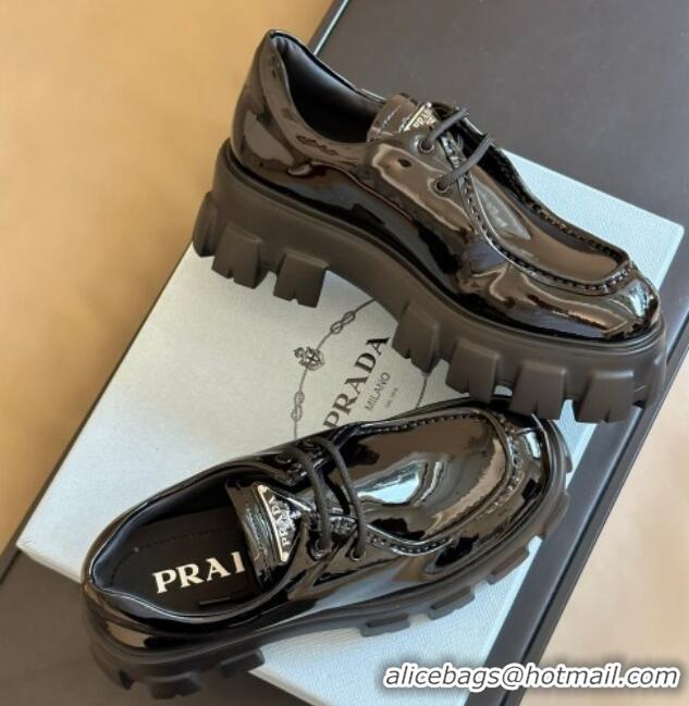 Luxury Prada Monolith Patent Leather Loafers Black 106015