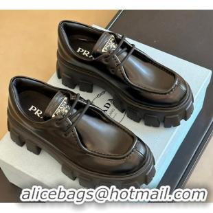 Good Quality Prada Monolith Brushed Leather Loafers Black 106013