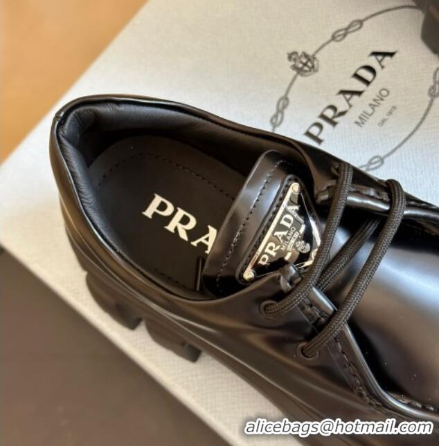 Good Quality Prada Monolith Brushed Leather Loafers Black 106013