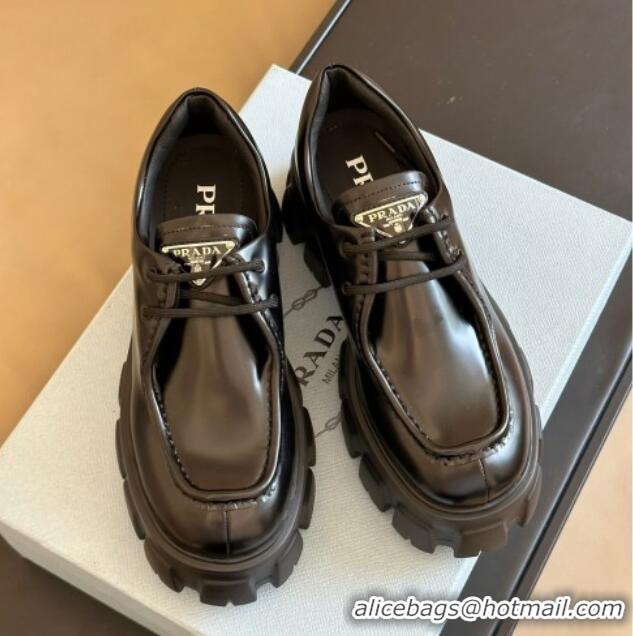 Good Quality Prada Monolith Brushed Leather Loafers Black 106013