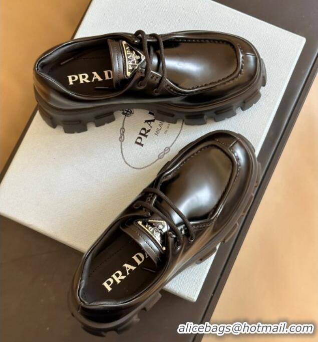 Good Quality Prada Monolith Brushed Leather Loafers Black 106013