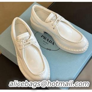 Good Looking Prada Brushed Leather Lace-up Loafers White 106016