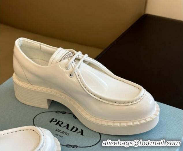 Good Looking Prada Brushed Leather Lace-up Loafers White 106016