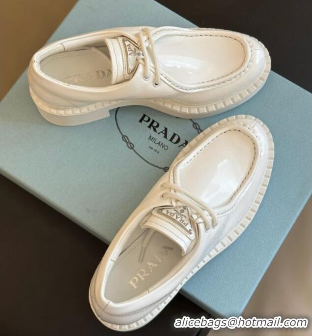 Good Looking Prada Brushed Leather Lace-up Loafers White 106016