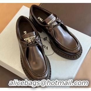 Unique Style Prada Brushed Leather Lace-up Loafers Black 106017