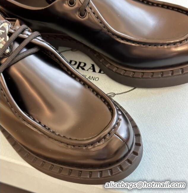 Unique Style Prada Brushed Leather Lace-up Loafers Black 106017