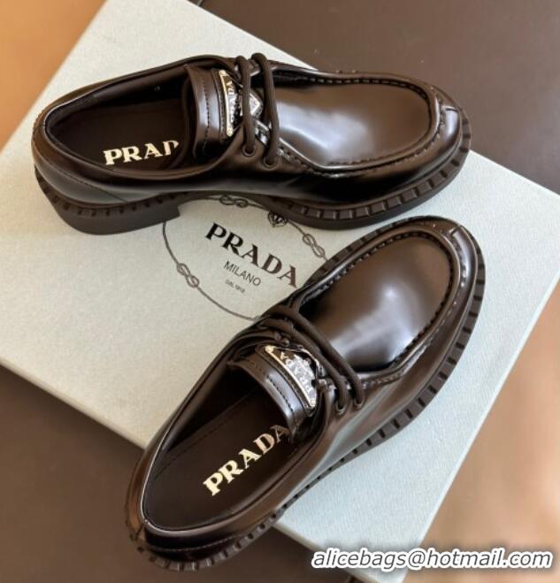 Unique Style Prada Brushed Leather Lace-up Loafers Black 106017