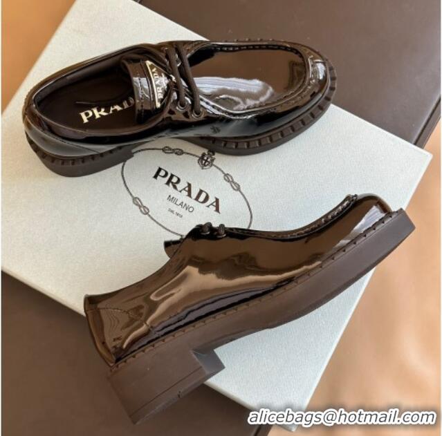 Most Popular Prada Patent Leather Lace-up Loafers Black 106018