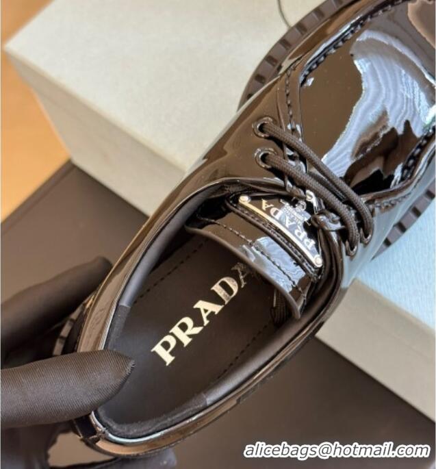 Most Popular Prada Patent Leather Lace-up Loafers Black 106018