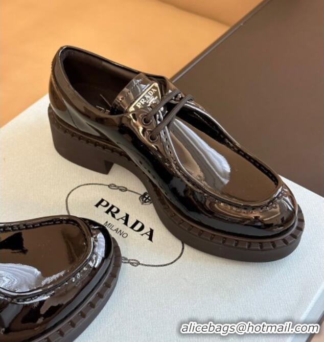 Most Popular Prada Patent Leather Lace-up Loafers Black 106018