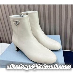 Pretty Style Prada Leather Heel Ankle Boots 4.5cm White 117039