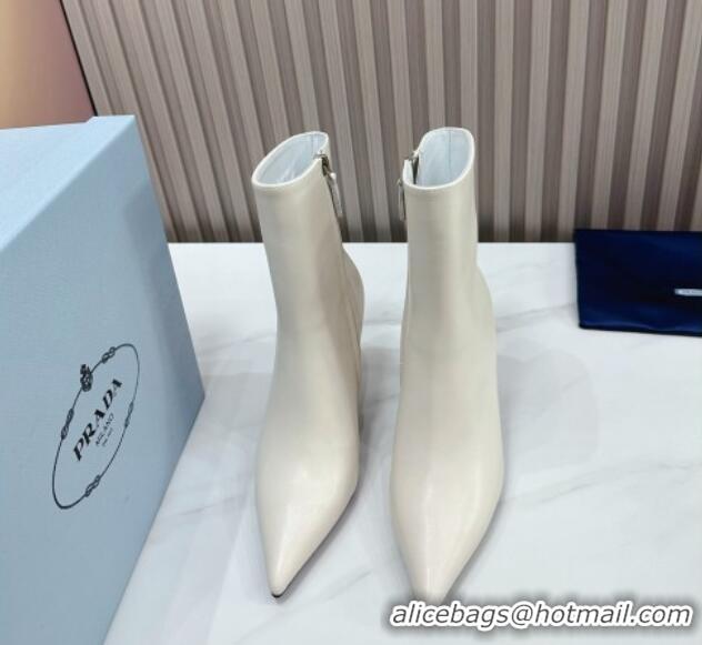 Durable Prada Leather Pointed Heel Ankle Boots 8.5cm White 117041