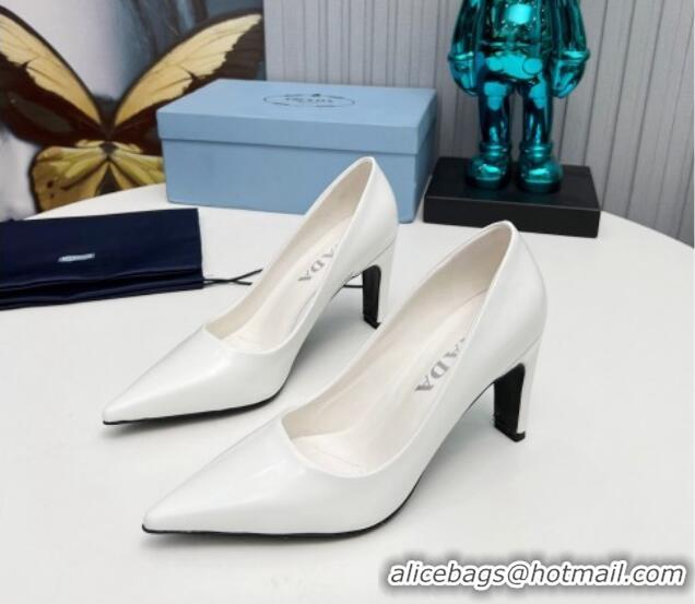 Purchase Prada Brushed Leather Pumps 8.5cm White 118001