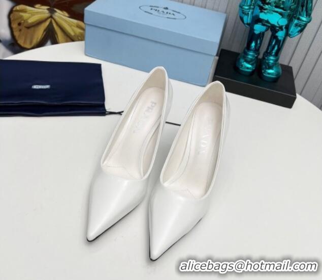 Purchase Prada Brushed Leather Pumps 8.5cm White 118001