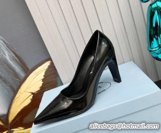 Good Quality Prada Brushed Leather Pumps 8.5cm Black 118002