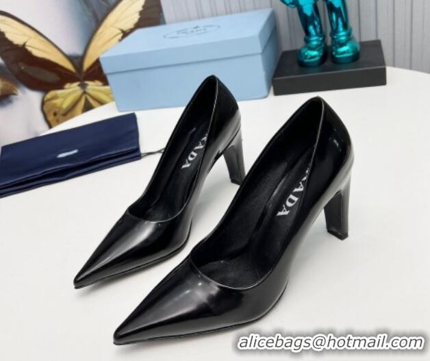 Good Quality Prada Brushed Leather Pumps 8.5cm Black 118002