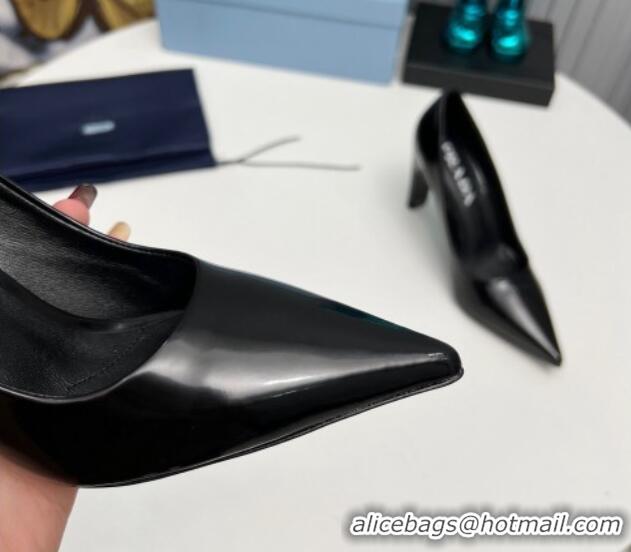 Good Quality Prada Brushed Leather Pumps 8.5cm Black 118002