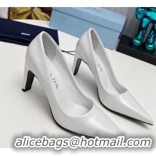 Top Grade Prada Brushed Leather Pumps 8.5cm White 18003