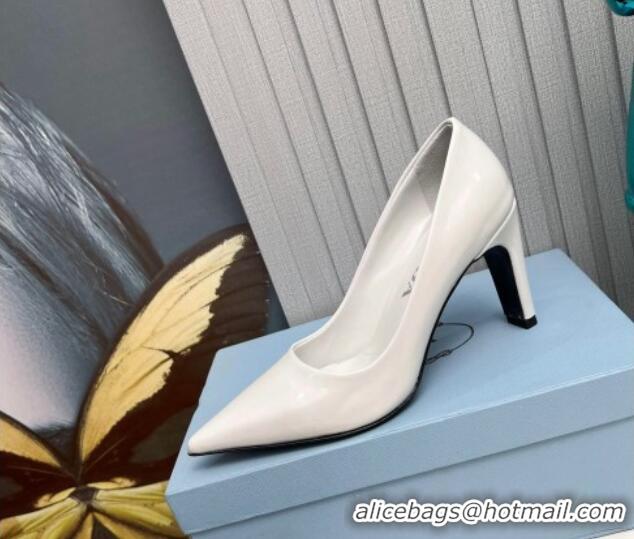 Top Grade Prada Brushed Leather Pumps 8.5cm White 18003